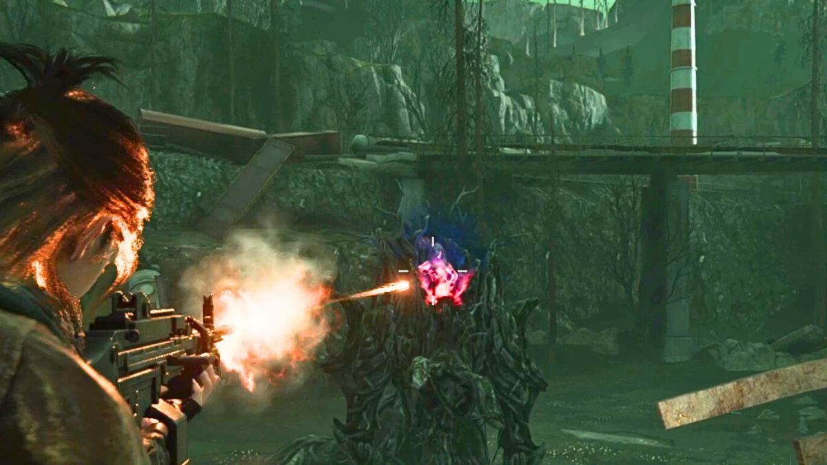 Once Human - A player firing at Treant boss